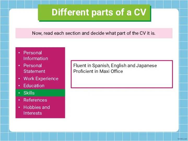 Now, read each section and decide what part of the