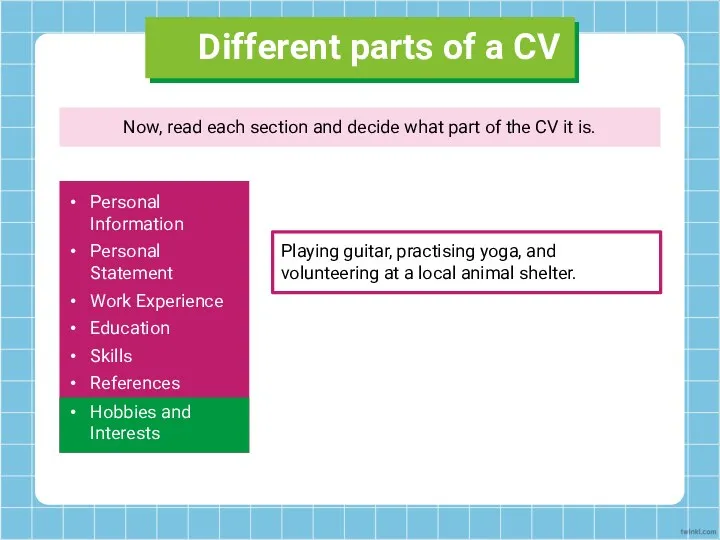 Now, read each section and decide what part of the