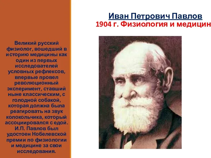 Иван Петрович Павлов 1904 г. Физиология и медицина Великий русский