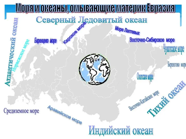 Моря и океаны, омывающие материк Евразия Северный Ледовитый океан Атлантический