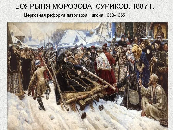 БОЯРЫНЯ МОРОЗОВА. СУРИКОВ. 1887 Г. Церковная реформа патриарха Никона 1653-1655