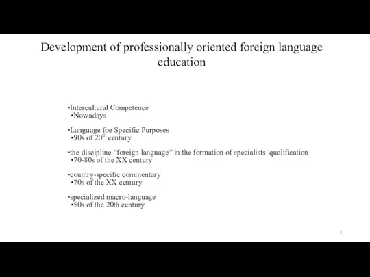Intercultural Competence Nowadays Language foe Specific Purposes 90s of 20th