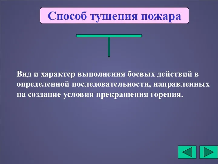 Способ тушения пожара Вид и характер выполнения боевых действий в