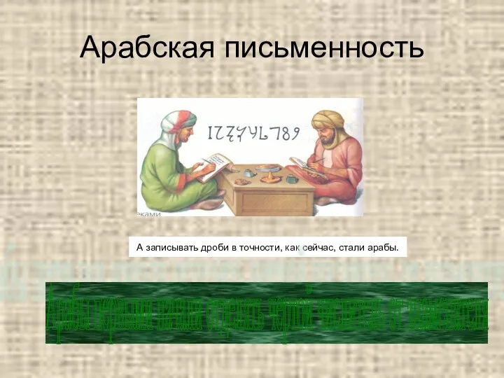 Арабская письменность А записывать дроби в точности, как сейчас, стали