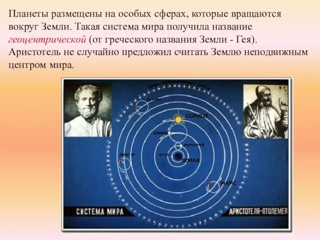 Планеты размещены на особых сферах, которые вращаются вокруг Земли. Такая