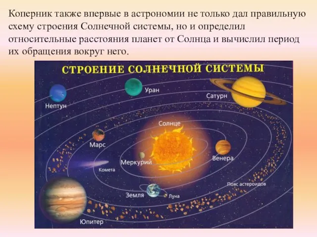 Коперник также впервые в астрономии не только дал правильную схему