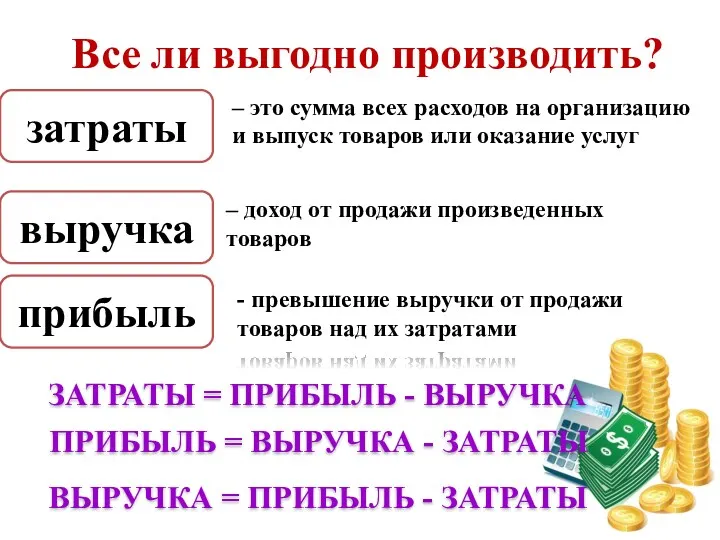 Все ли выгодно производить? затраты – это сумма всех расходов