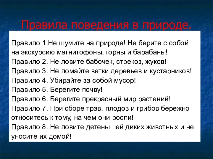 Правила поведения в природе. Правило 1.Не шумите на природе! Не