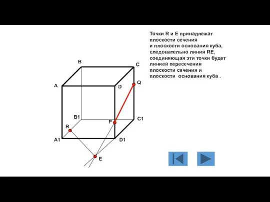 Точки R и E принадлежат плоскости сечения и плоскости основания