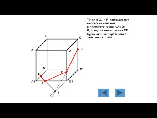 Точки и Q, и F принадлежат плоскости сечения и плоскости