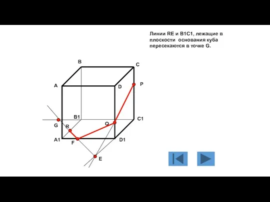 Линии RE и B1C1, лежащие в плоскости основания куба пересекаются
