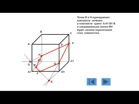 Точки R и H принадлежат плоскости сечения и плоскости грани