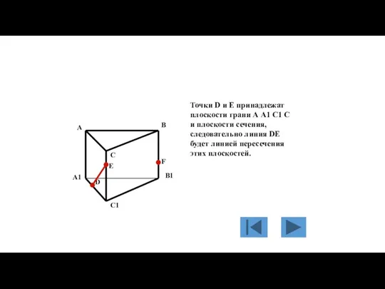 Точки D и E принадлежат плоскости грани А А1 С1