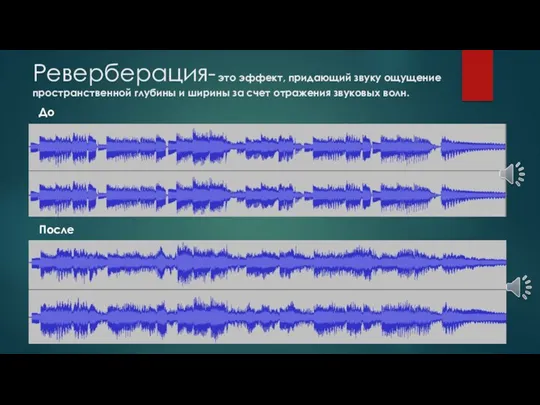 Реверберация- это эффект, придающий звуку ощущение пространственной глубины и ширины