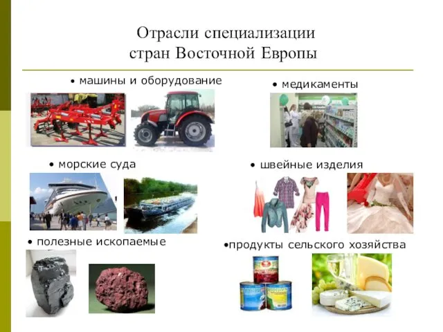 Отрасли специализации стран Восточной Европы продукты сельского хозяйства машины и