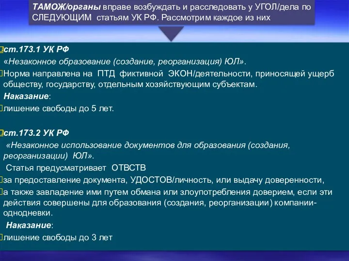 ТАМОЖ/органы вправе возбуждать и расследовать у УГОЛ/дела по СЛЕДУЮЩИМ статьям