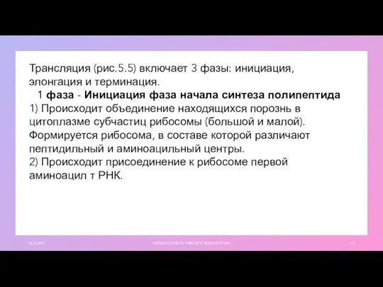 01.03.20ГГ ОБРАЗЕЦ ТЕКСТА НИЖНЕГО КОЛОНТИТУЛА Трансляция (рис.5.5) включает 3 фазы: