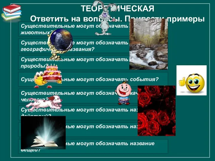 ТЕОРЕТИЧЕСКАЯ Ответить на вопросы. Привести примеры Существительные могут обозначать людей