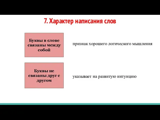 7. Характер написания слов признак хорошего логического мышления указывает на