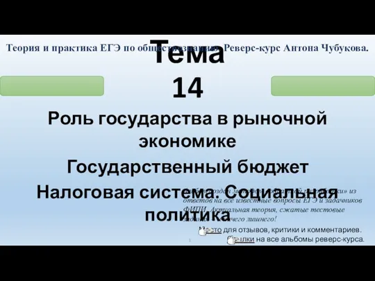 Роль государства в рыночной экономике. Тема 14