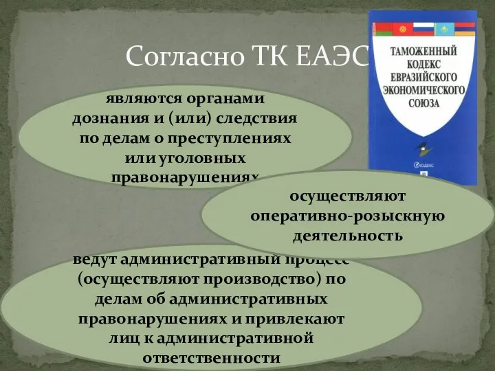 Согласно ТК ЕАЭС являются органами дознания и (или) следствия по