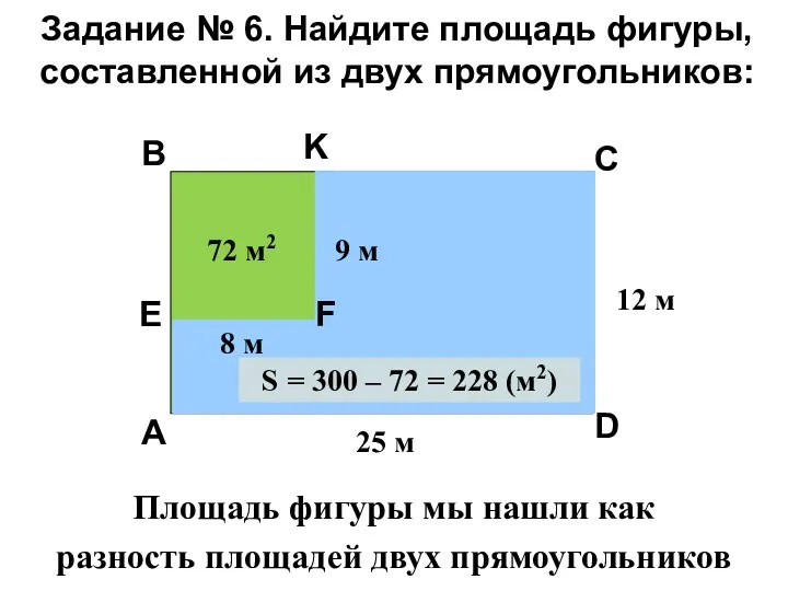 Задание № 6. Найдите площадь фигуры, составленной из двух прямоугольников: