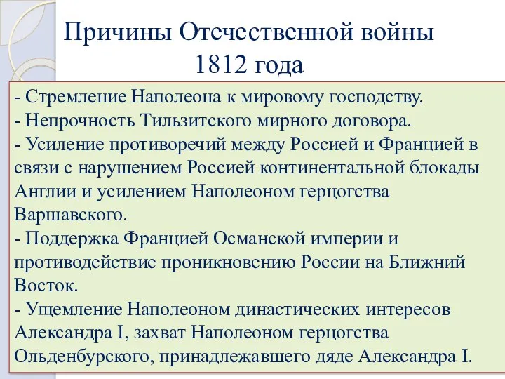 Причины Отечественной войны 1812 года "Государь, я вас умоляю, во