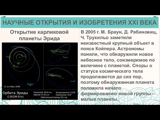 Открытие карликовой планеты Эрида В 2005 г. М. Браун, Д.