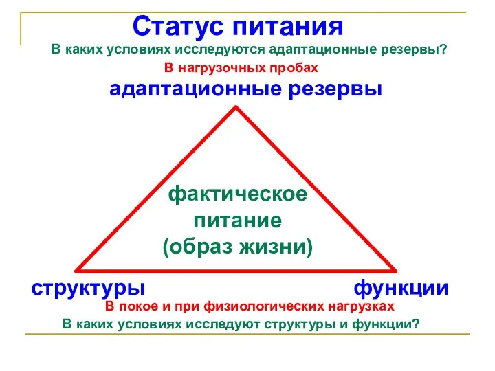 Статус питания адаптационные резервы структуры функции фактическое питание (образ жизни)