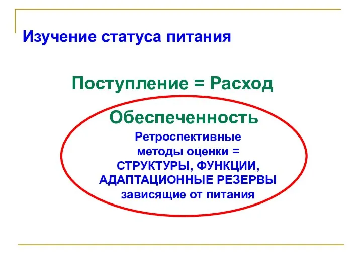 Поступление = Расход Ретроспективные методы оценки = СТРУКТУРЫ, ФУНКЦИИ, АДАПТАЦИОННЫЕ