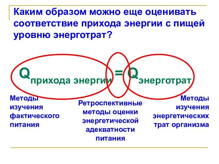 Каким образом можно еще оценивать соответствие прихода энергии с пищей