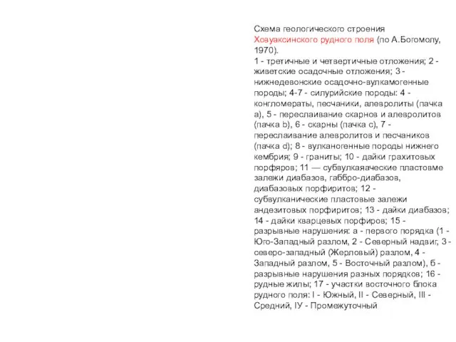 Схема геологического строения Ховуаксинского рудного поля (по А.Богомолу, 1970). 1