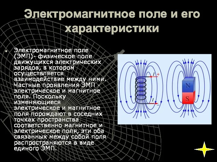 Электромагнитное поле и его характеристики Электромагнитное поле (ЭМП)- физическое поле