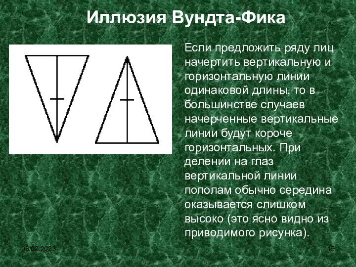 06.02.2023 Иллюзия Вундта-Фика Если предложить ряду лиц начертить вертикальную и