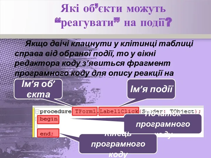 Якщо двічі клацнути у клітинці таблиці справа від обраної події,