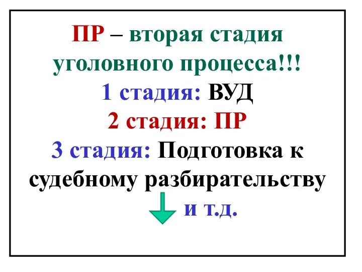 ПР – вторая стадия уголовного процесса!!! 1 стадия: ВУД 2