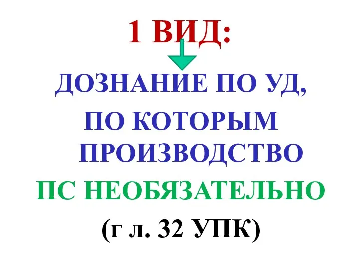 1 ВИД: ДОЗНАНИЕ ПО УД, ПО КОТОРЫМ ПРОИЗВОДСТВО ПС НЕОБЯЗАТЕЛЬНО (г л. 32 УПК)