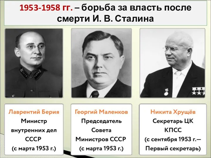 1953-1958 гг. – борьба за власть после смерти И. В. Сталина