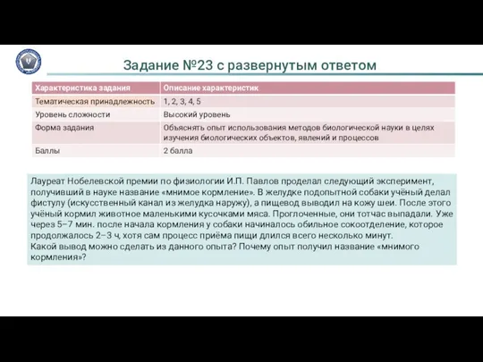 Задание №23 с развернутым ответом Лауреат Нобелевской премии по физиологии