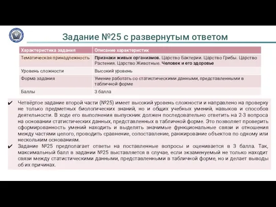 Четвёртое задание второй части (№25) имеет высокий уровень сложности и