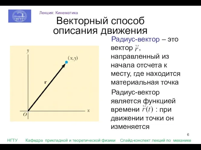 Радиус-вектор – это вектор , направленный из начала отсчета к