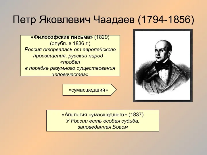 Петр Яковлевич Чаадаев (1794-1856) «Философские письма» (1829) (опубл. в 1836