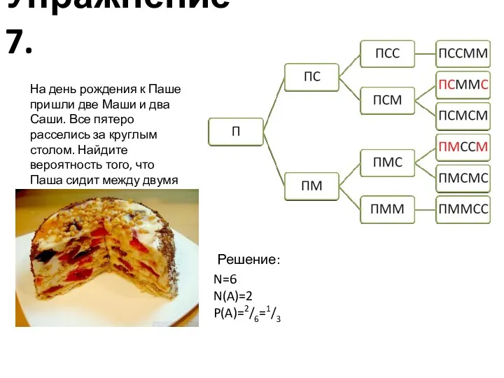 Упражнение 7. На день рождения к Паше пришли две Маши