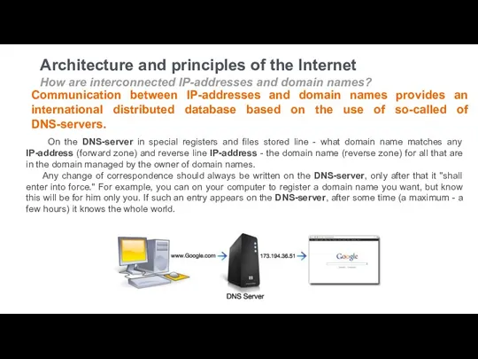 Architecture and principles of the Internet How are interconnected IP-addresses