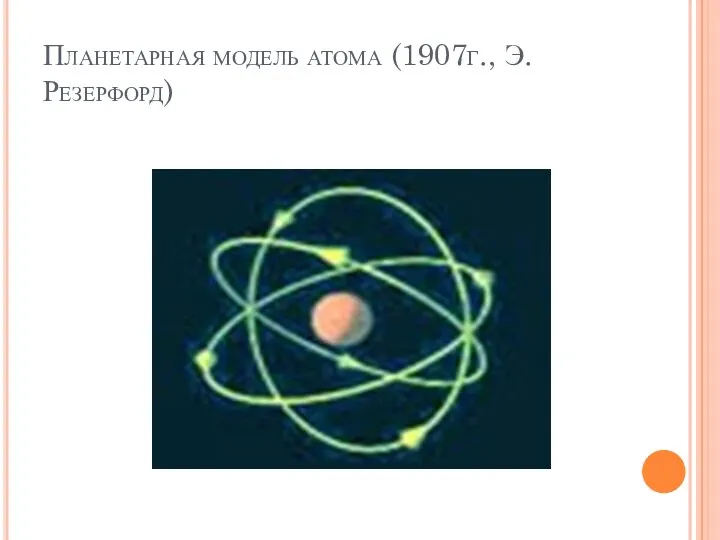 Планетарная модель атома (1907г., Э. Резерфорд)
