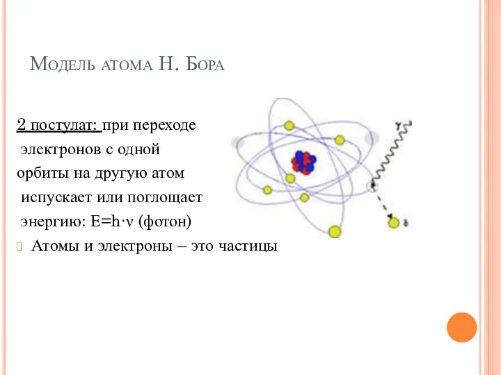 Модель атома Н. Бора 2 постулат: при переходе электронов с