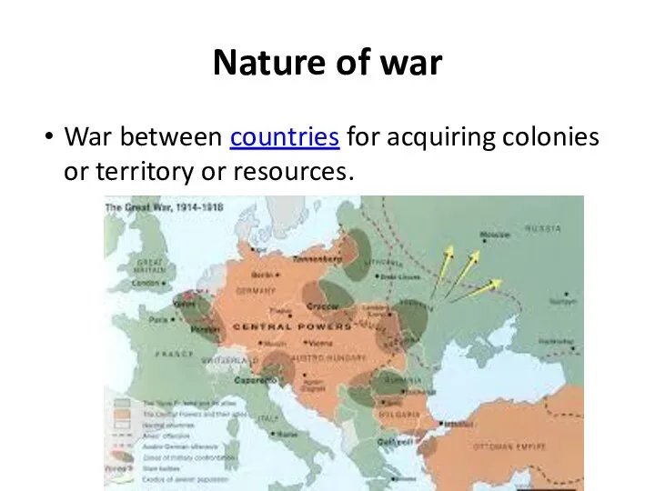 Nature of war War between countries for acquiring colonies or territory or resources.