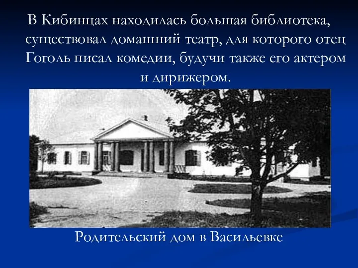 В Кибинцах находилась большая библиотека, существовал домашний театр, для которого