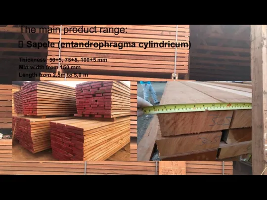 The main product range: Sapele (entandrophragma cylindricum) Thickness 50+5, 75+5,