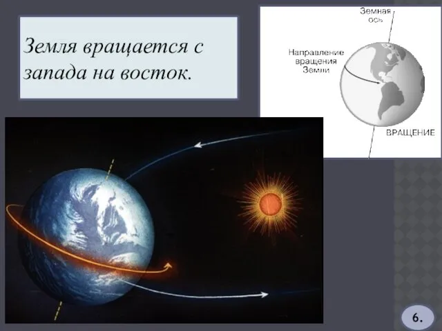 Земля вращается с запада на восток. 6.